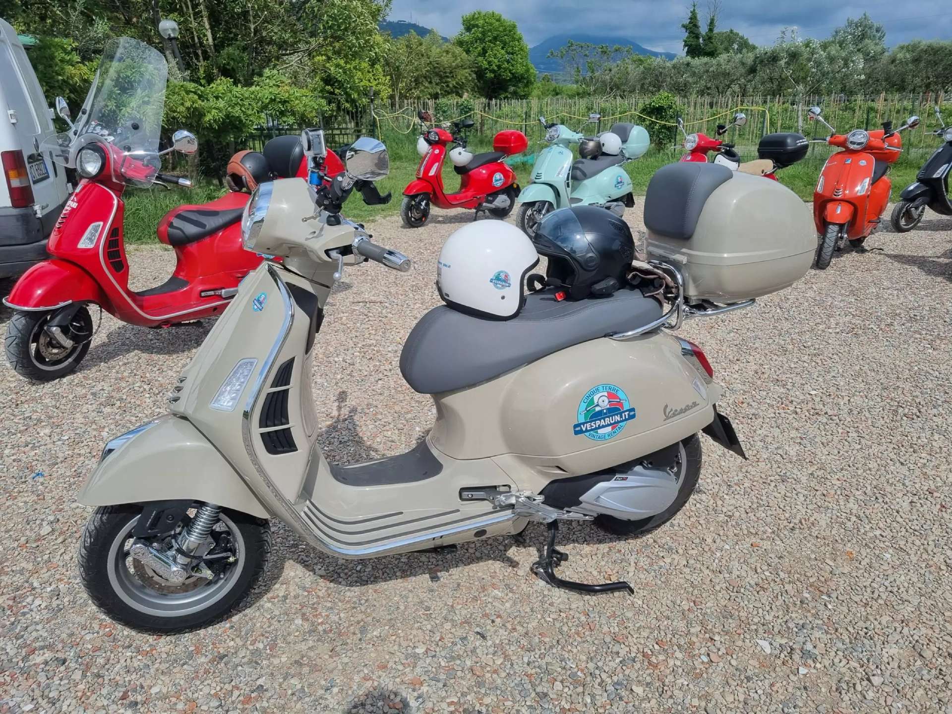 Vespa GTS scooter available for rental through Vesparun